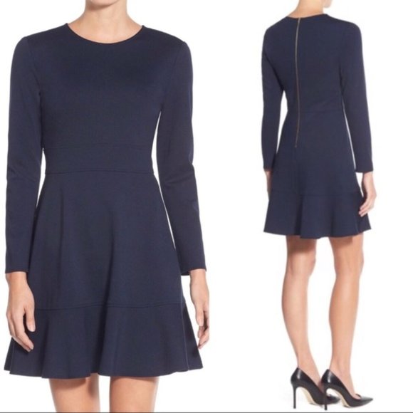 Navy Long Sleeve Fit Flare Dress Sz 